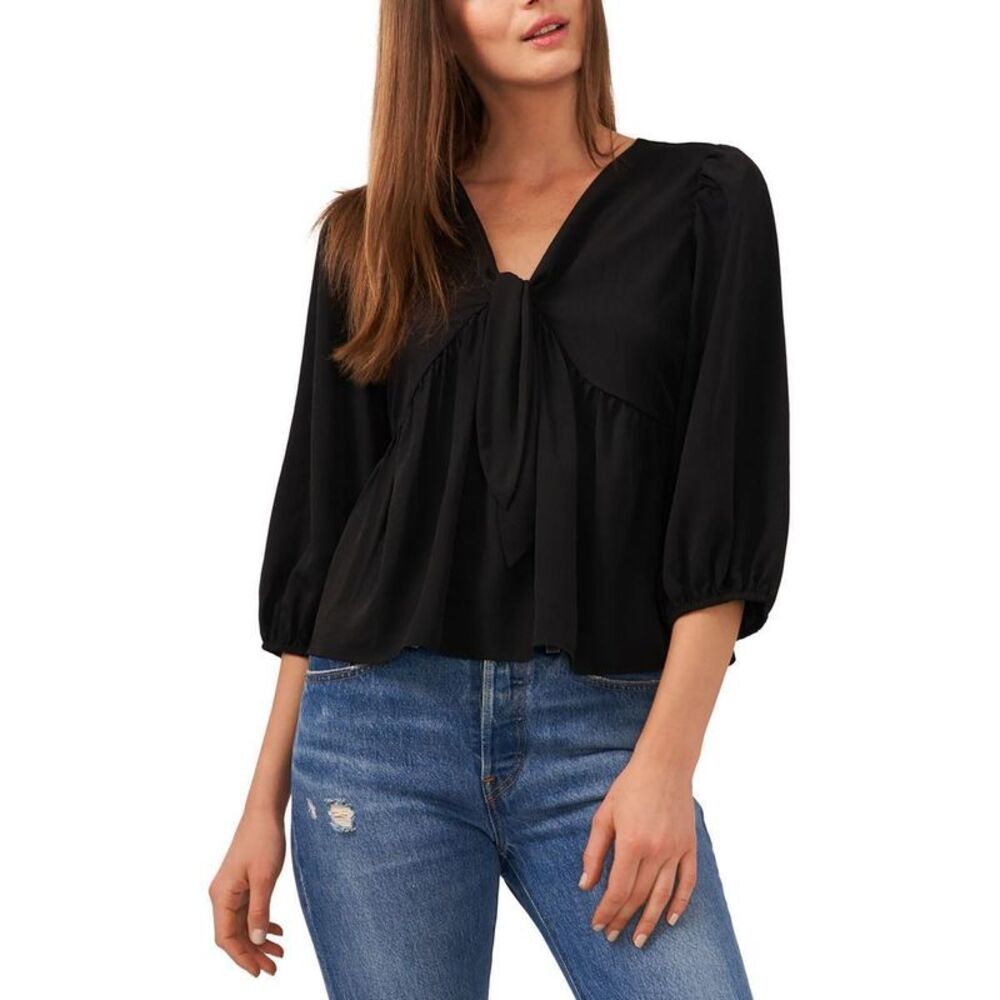 Riley & Rae Womens Knot-Front Puff Sleeve Blouse